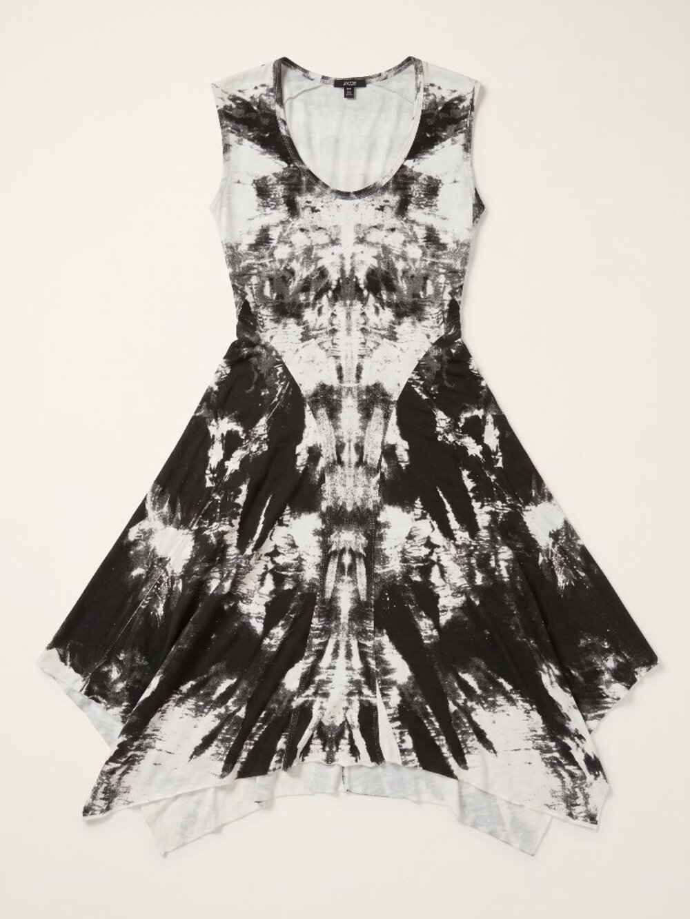 Vintage Jacob Black & White Abstract Sleeveless Handkerchief Hem Dress